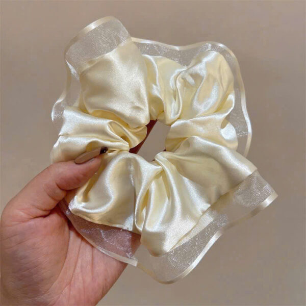 Dây Scrunchies trắng đen trơn, không họa tiết - Image 3