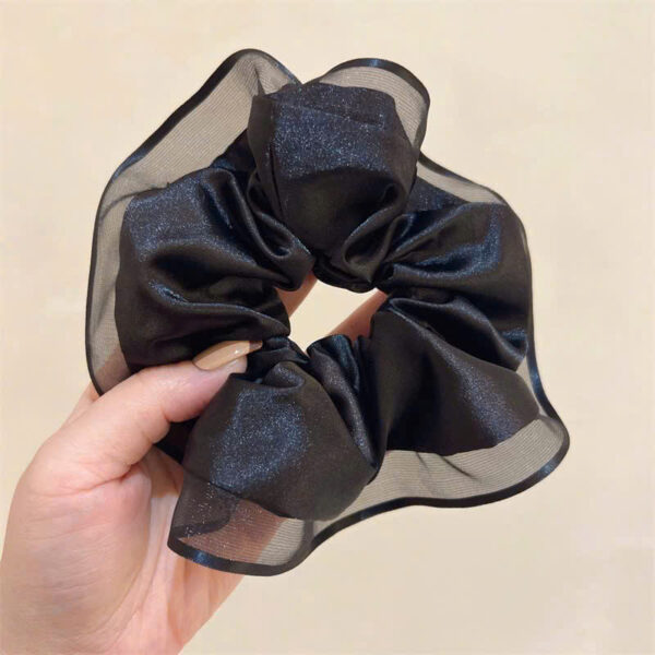 Dây Scrunchies trắng đen trơn, không họa tiết - Image 2