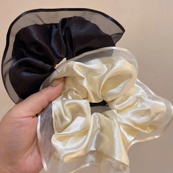 Dây Scrunchies trắng đen trơn, không họa tiết